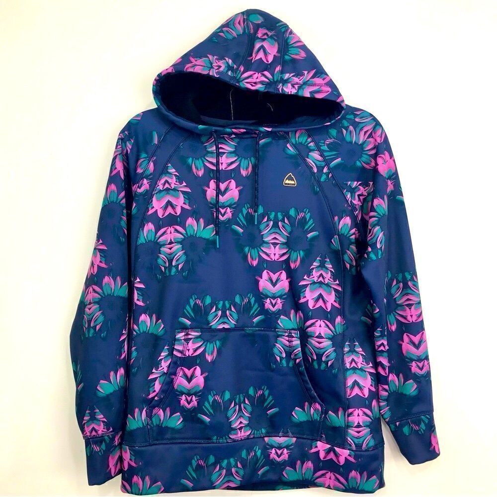 Burton Crown Bonded Navy Blue Pink Floral Fleece Lined Pullover Sweatshirt